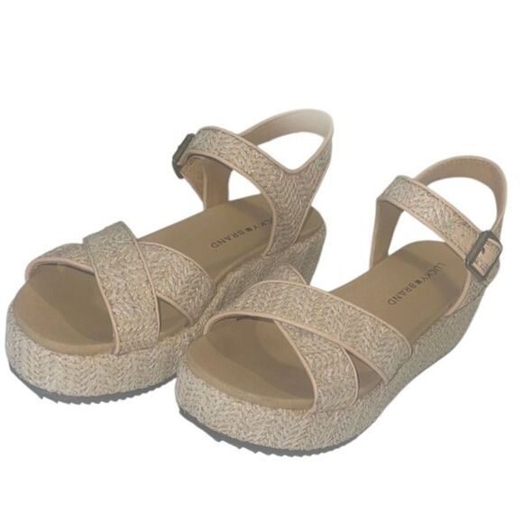 Lucky Brand Wagoo Woven Straw/Raffia Platform Buckle Sandals Size 7 - Picture 2 of 12